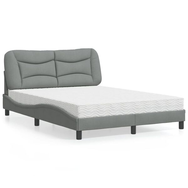 vidaXL Bed with Mattress "Hvar" Light Grey 140x190 cm Fabric