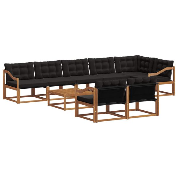 vidaXL Utomhussoffset med kudde 9 pcs Naturlig och svart