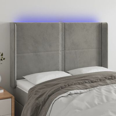 vidaXL Sänggavel LED ljusgrå 147x16x118/128 cm sammet