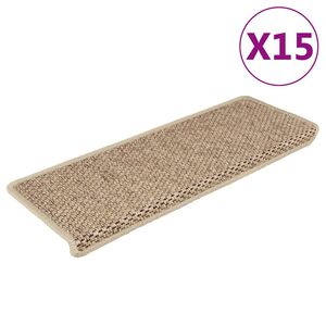 vidaXL Trappstegsmattor sj&auml;lvh&auml;ftande sisal 15 st 65x21x4 cm sand