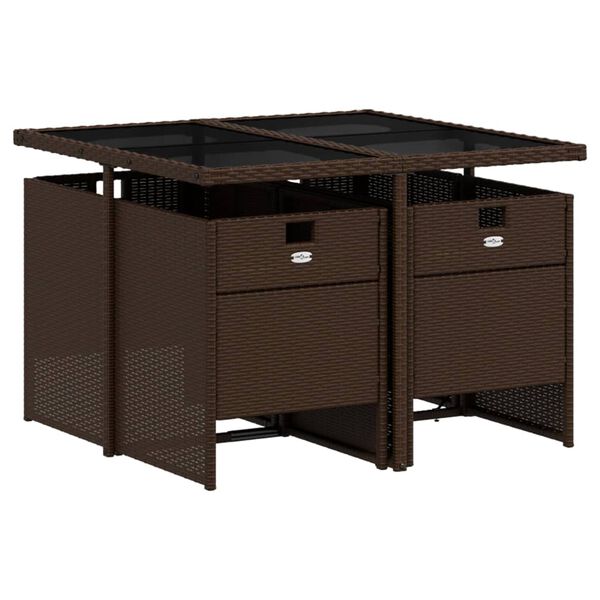 vidaXL Matgrupp för trädgården med dynor 5 delar brun konstrotting