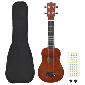 vidaXL Ukulele med v&auml;ska f&ouml;r barn sopran m&ouml;rkt tr&auml; 21"