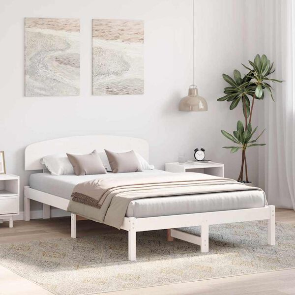 vidaXL Sängram med huvudgavel Vit 140 x 190 cm Massiv furu