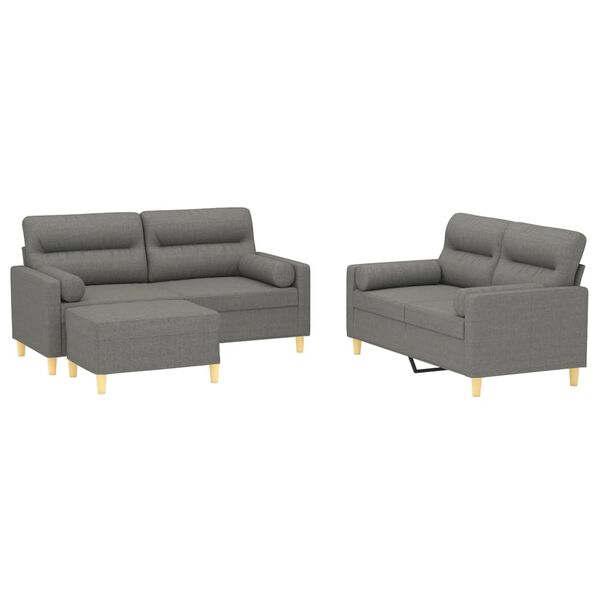 vidaXL Soffgrupp med prydnadskuddar & dynor 3 delar m&ouml;rkgr&aring; tyg