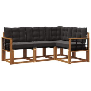 vidaXL Utomhussoffset med kudde 4 pcs Naturlig och svart