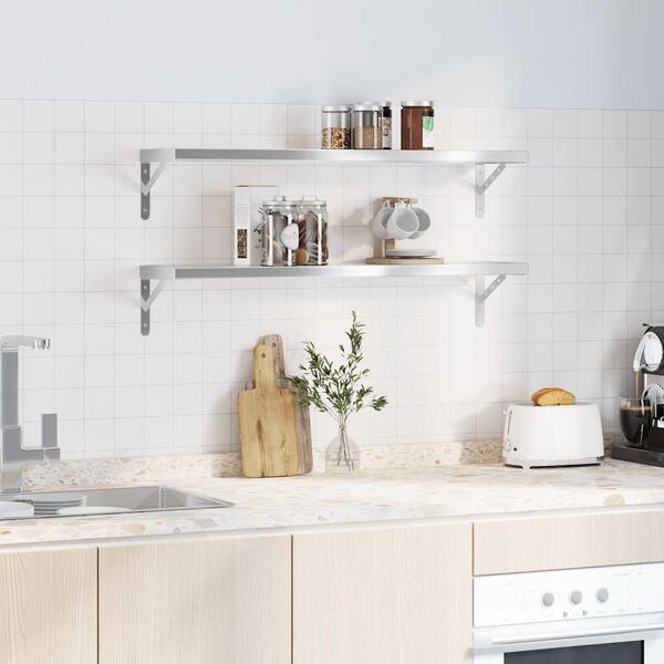 vidaXL V&auml;gghyllor 2 st 100x23,5 cm silver rostfritt st&aring;l