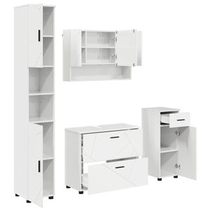 vidaXL Badrumsm&ouml;belset med l&aring;da med hylla 4 pcs H&ouml;gblanka vita