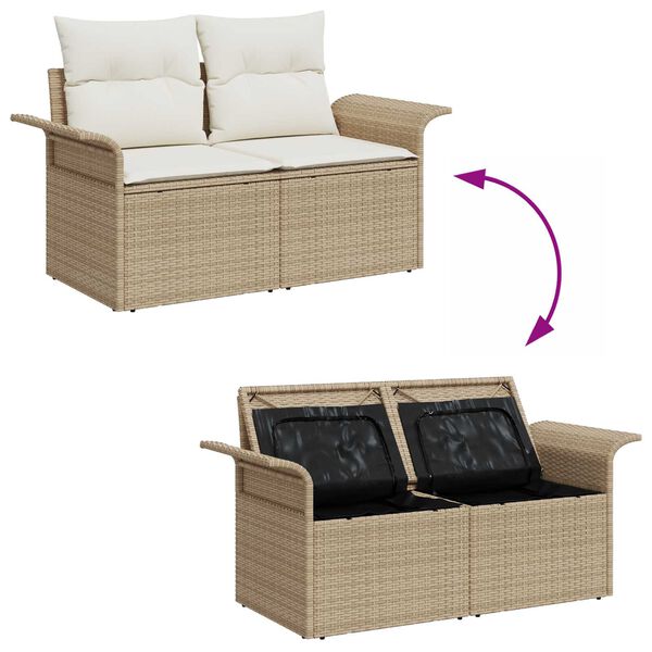 vidaXL Tr&auml;dg&aring;rdsoffset med kudde med lagring 5 pcs Beige Poly Rattan