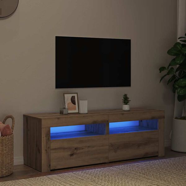 vidaXL TV-b&auml;nk med LED-lampor artisan ek 120x35x40 cm konstruerat tr&auml;