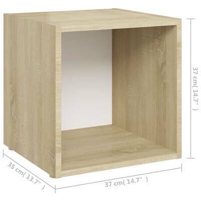 vidaXL TV-bänk 4 st vit och sonoma-ek 37x35x37 cm konstruerat trä