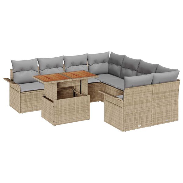 vidaXL Tr&auml;dg&aring;rdsoffset med lagring 9 pcs Beige Poly rattan