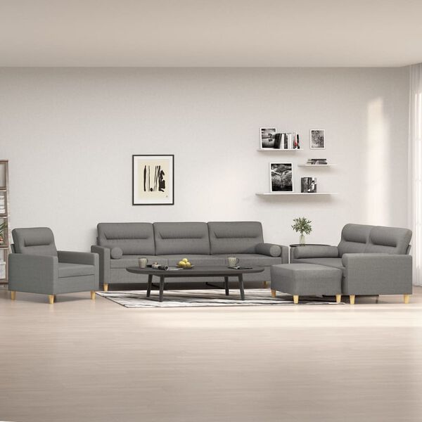 vidaXL Soffgrupp med prydnadskuddar & dynor 4 delar m&ouml;rkgr&aring; tyg