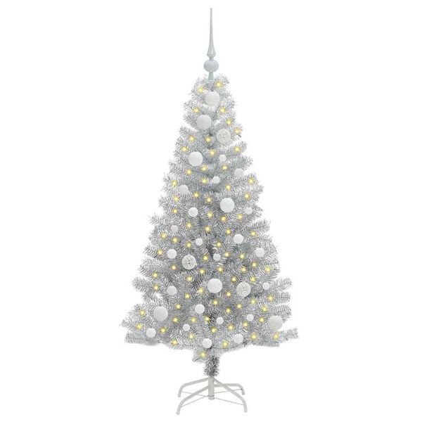 vidaXL Julgran med 150 LED-lampor med stativ Silver 120 cm PET