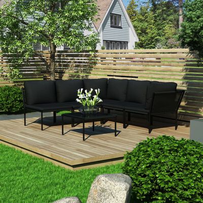 vidaXL Loungegrupp för trädgården med dynor 6 delar svart PVC