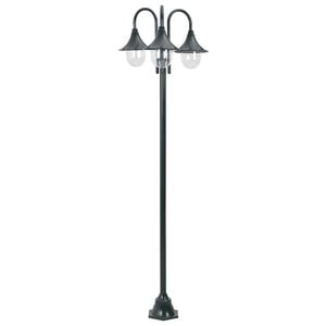 vidaXL Lyktstolpe f&ouml;r tr&auml;dg&aring;rd E27 220 cm aluminium 3 lyktor m&ouml;rkgr&ouml;n