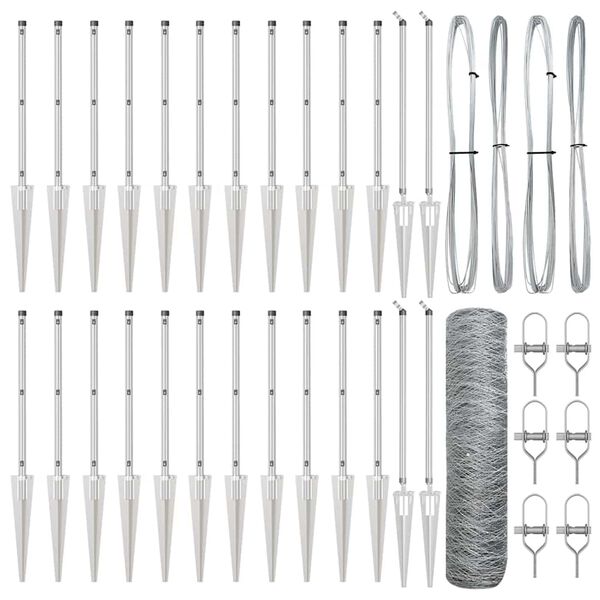 vidaXL Staket med stolpar Silver 0.5 x 50 m PVC-belagd stål