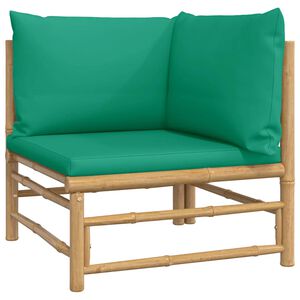 vidaXL H&ouml;rnsoffa f&ouml;r tr&auml;dg&aring;rden med gr&ouml;na dynor bambu