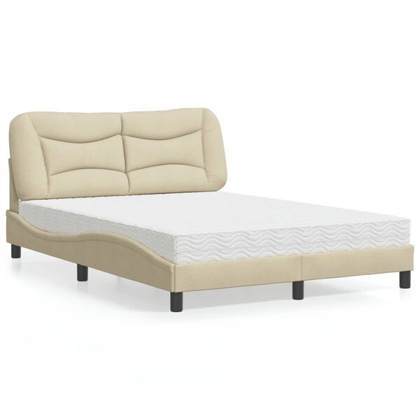 vidaXL Bed with Mattress "Hvar" Cream 120x200 cm Fabric