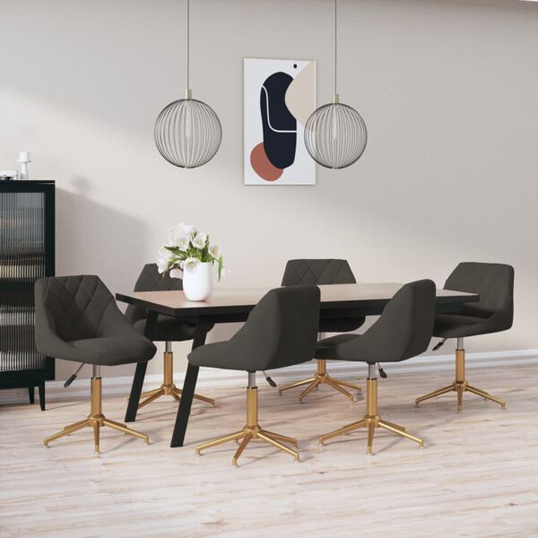 vidaXL Snurrbara matstolar 6 st m&ouml;rkgr&aring; sammet