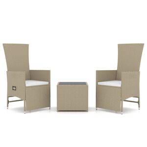 vidaXL Loungegrupp f&ouml;r tr&auml;dg&aring;rden 3 delar beige konstrotting&st&aring;l