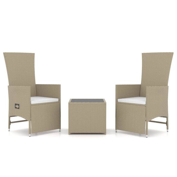 vidaXL Loungegrupp f&ouml;r tr&auml;dg&aring;rden 3 delar beige konstrotting&st&aring;l