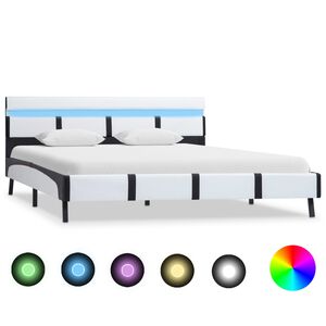 vidaXL S&auml;ngram med LED vit konstl&auml;der 160x200 cm