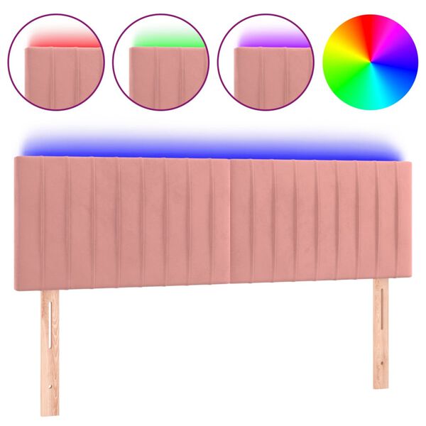 vidaXL Sänggavel LED rosa 144x5x78/88 cm sammet