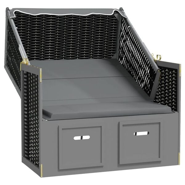vidaXL Strandkorg med tak konstrotting och massivt tr&auml; antracit&svart
