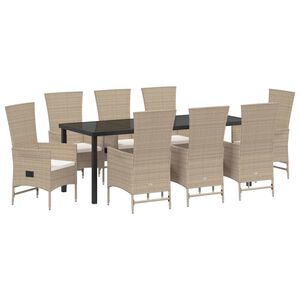 vidaXL Tr&auml;dg&aring;rdsm&ouml;belset med kudde 9 pcs Beige konstrotting