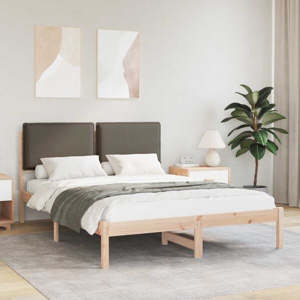 vidaXL S&auml;ngram med Kl&auml;dd Huvudgavel Taupe 150 x 200 cm Massiv furu