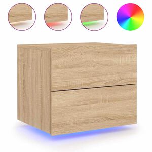 vidaXL V&auml;ggmonterat s&auml;ngbord med LED-lampor sonoma-ek