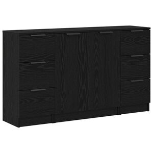 vidaXL Sideboard med l&aring;da 3 pcs Svart Ek Konstruerat tr&auml;