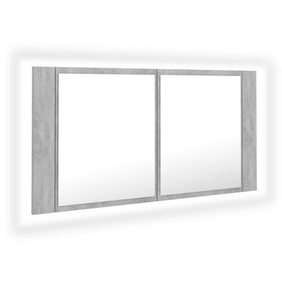 vidaXL Spegelskåp med LED betonggrå 90x12x45 cm