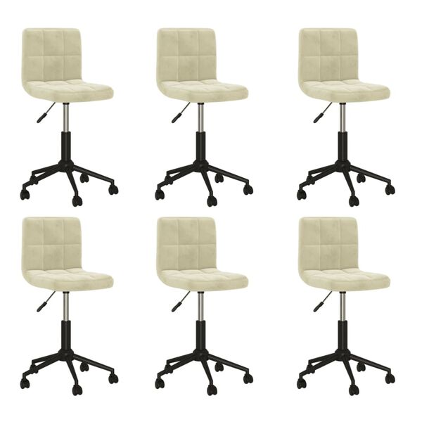 vidaXL Snurrbara matstolar 6 st gräddvit sammet