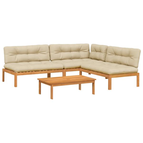 vidaXL Pallsoffgrupp f&ouml;r tr&auml;dg&aring;rden med dynor 4 delar massiv akacia