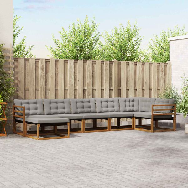 vidaXL Utomhussoffset 7 pcs Naturlig och Ljus Gr&aring; Massivt Akaciatr&auml;