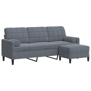 vidaXL 3-sitssoffa med fotpall m&ouml;rkgr&aring; 180 cm sammet