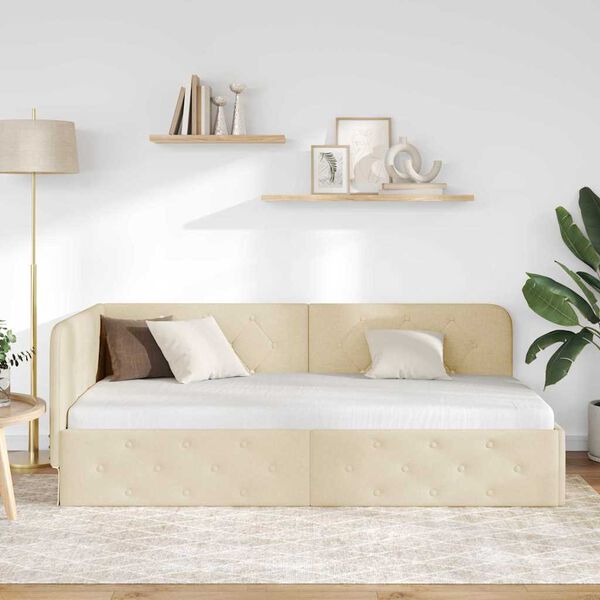 vidaXL H&ouml;rn S&auml;ngram med huvudgavel Kr&auml;m 100 x 200 cm tyg