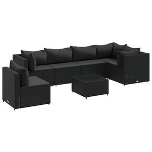 vidaXL Loungegrupp f&ouml;r tr&auml;dg&aring;rden med dynor 7 delar svart konstrotting