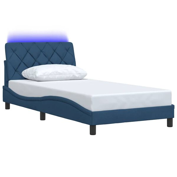 vidaXL Bed Frame with LED without Mattress Blue 100x200 cm Fabric