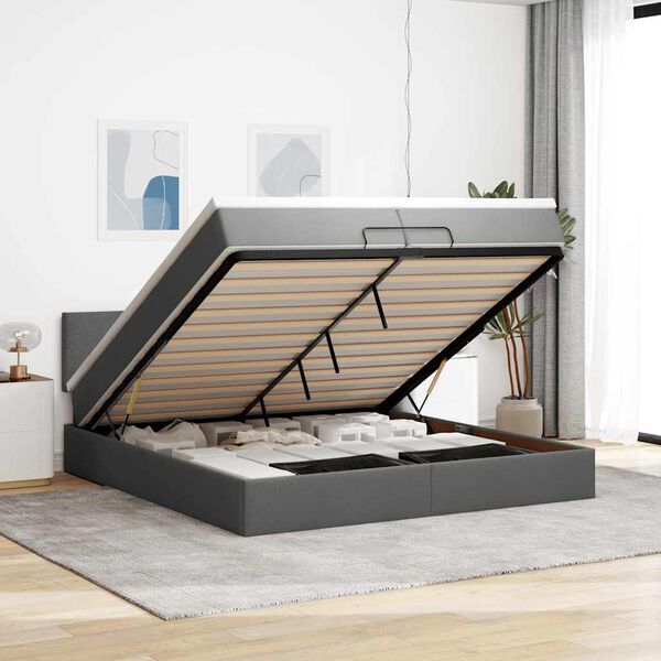 vidaXL Ottoman s&auml;ngram med madrasser m&ouml;rkgr&aring; 200x200 cm tyg