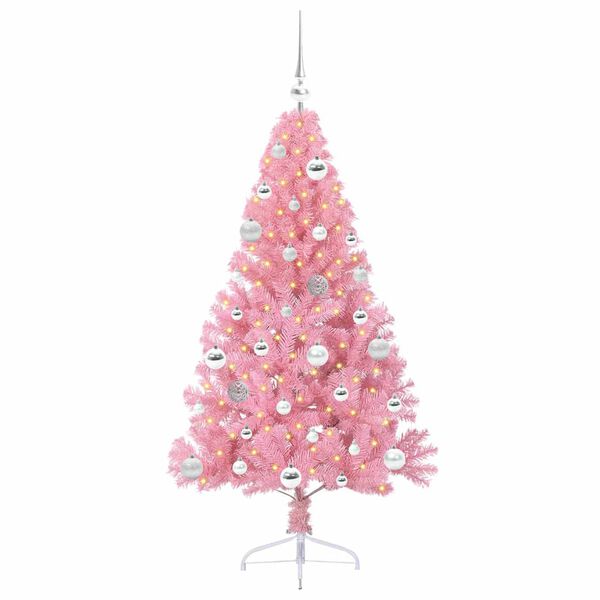 vidaXL Konstgjord F&ouml;rbelyst Julgran med 150 LED-lampor Rosa 150 cm PVC