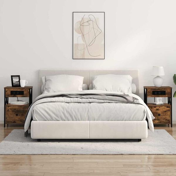 vidaXL Nattduksbord 2 pcs R&ouml;kt ek 40 x 31 x 60 cm Konstruerat tr&auml;