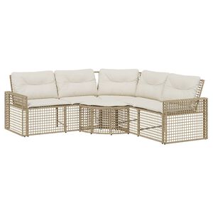 vidaXL Tr&auml;dg&aring;rdssoffa med dynor och pall L-formad beige konstrotting