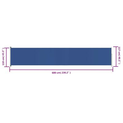 vidaXL Infällbar sidomarkis 117x600 cm blå