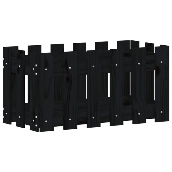 vidaXL Odlingsl&aring;da med staket-design svart 60x30x30 cm massiv furu