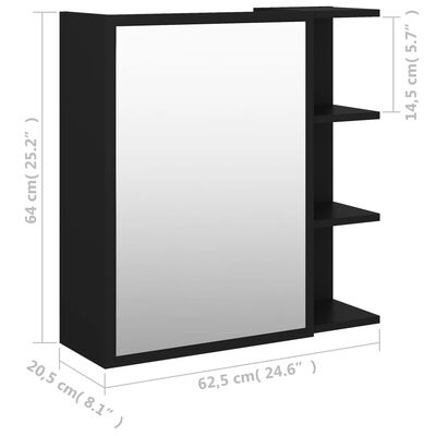 vidaXL Spegelskåp för badrum svart 62,5x20,5x64 cm konstruerat trä