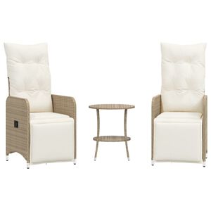 vidaXL Justerbara tr&auml;dg&aring;rdsstolar 2 st med bord beige konstrotting