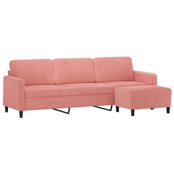 vidaXL 3-sitssoffa med fotpall rosa 210 cm sammet