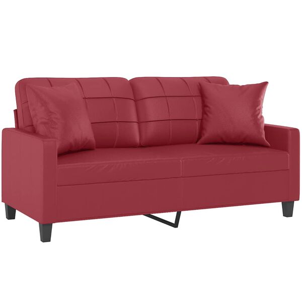 vidaXL 2-sits soffa med prydnadskuddar vinr&ouml;d 140 cm konstl&auml;der